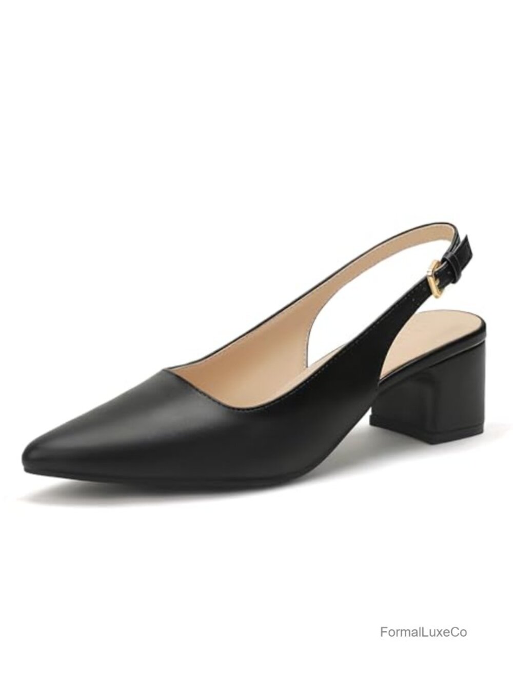 Slingback Low Chunky Block Heels Pumps Closed Pointed Toe Short Heels Wedding